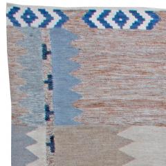 Doris Leslie Blau Collection Swedish Design Blue Beige and Cream Flat Weave Rug - 3578165