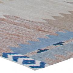 Doris Leslie Blau Collection Swedish Design Blue Beige and Cream Flat Weave Rug - 3578166