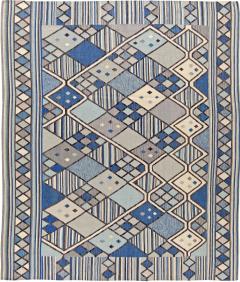 Doris Leslie Blau Collection Swedish Inspired Geometric Blue White and Gray Rug - 3578126