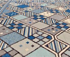 Doris Leslie Blau Collection Swedish Inspired Geometric Blue White and Gray Rug - 3578128