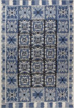 Doris Leslie Blau Collection Swedish Style Blue White Black Flat Weave Rug - 3580422