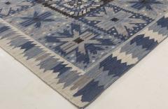 Doris Leslie Blau Collection Swedish Style Blue White Black Flat Weave Rug - 3580424