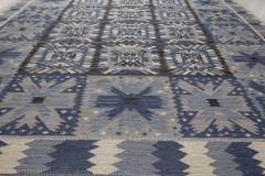 Doris Leslie Blau Collection Swedish Style Blue White Black Flat Weave Rug - 3580425