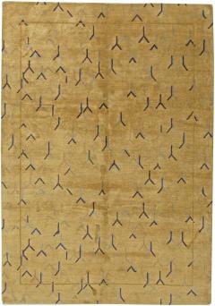 Doris Leslie Blau Collection Tibetan Gold Yellow and Navy Blue Wool and Silk Rug - 3578131
