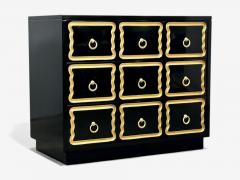 Dorothy Draper Dorothy Draper Style Hollywood Regency Black Lacquer Gilt Brass Commodes - 4436298