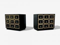 Dorothy Draper Dorothy Draper Style Hollywood Regency Black Lacquer Gilt Brass Commodes - 4436301