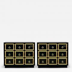 Dorothy Draper Dorothy Draper Style Hollywood Regency Black Lacquer Gilt Brass Commodes - 4439601