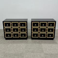 Dorothy Draper Dorothy Draper Style Hollywood Regency Commodes Black Lacquer Gilt Brass - 3797165