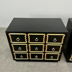 Dorothy Draper Dorothy Draper Style Hollywood Regency Commodes Black Lacquer Gilt Brass - 3797172