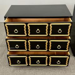 Dorothy Draper Dorothy Draper Style Hollywood Regency Commodes Black Lacquer Gilt Brass - 3797173