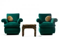 Dorothy Draper Dorothy Draper Style Hollywood Regency Swivel Arm Chairs in Emerald Velvet - 3464972