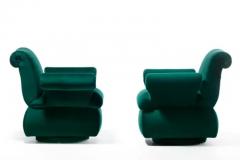 Dorothy Draper Dorothy Draper Style Hollywood Regency Swivel Arm Chairs in Emerald Velvet - 3465017