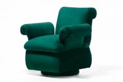 Dorothy Draper Dorothy Draper Style Hollywood Regency Swivel Arm Chairs in Emerald Velvet - 3465042