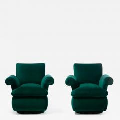 Dorothy Draper Dorothy Draper Style Hollywood Regency Swivel Arm Chairs in Emerald Velvet - 3467370