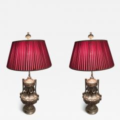 Dorothy Draper EXQUISITE PAIR OF SILVERED NEOCLASSICAL URN PLASTER LAMPS BY DOROTHY DRAPER - 4004145