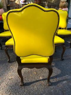 Dorothy Draper Exciting Set of 6 French Provincial Yellow Patent Leather Dining Chairs - 3396972