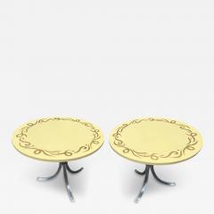 Dorothy Draper GOLD GARLAND WOOD TOP WITH GRACEFUL LUCITE BASE END TABLES BY DOROTHY DRAPER - 3505473