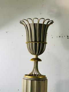 Dorothy Draper GORGEOUS ART DECO GILT METAL AND CREAM WOOD FLUTED COLUMN TORCHIERES - 3681443