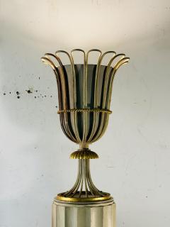 Dorothy Draper GORGEOUS ART DECO GILT METAL AND CREAM WOOD FLUTED COLUMN TORCHIERES - 3681445