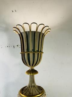 Dorothy Draper GORGEOUS ART DECO GILT METAL AND CREAM WOOD FLUTED COLUMN TORCHIERES - 3681452