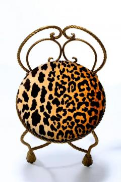Dorothy Draper Hollywood Regency Gilt Rope Tassel Vanity Stool in Leopard Velvet - 4098075