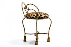 Dorothy Draper Hollywood Regency Gilt Rope Tassel Vanity Stool in Leopard Velvet - 4098078