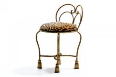 Dorothy Draper Hollywood Regency Gilt Rope Tassel Vanity Stool in Leopard Velvet - 4098082