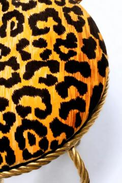 Dorothy Draper Hollywood Regency Gilt Rope Tassel Vanity Stool in Leopard Velvet - 4098084