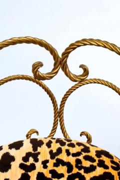 Dorothy Draper Hollywood Regency Gilt Rope Tassel Vanity Stool in Leopard Velvet - 4098085