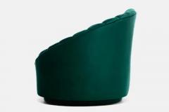 Dorothy Draper Hollywood Regency Glamorous Asymmetrical Swivel Chairs in Emerald Green Velvet - 3464949