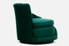 Dorothy Draper Hollywood Regency Glamorous Asymmetrical Swivel Chairs in Emerald Green Velvet - 3464951