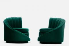 Dorothy Draper Hollywood Regency Glamorous Asymmetrical Swivel Chairs in Emerald Green Velvet - 3464998