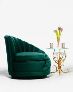 Dorothy Draper Hollywood Regency Glamorous Asymmetrical Swivel Chairs in Emerald Green Velvet - 3465010