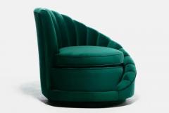 Dorothy Draper Hollywood Regency Glamorous Asymmetrical Swivel Chairs in Emerald Green Velvet - 3465036