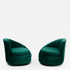 Dorothy Draper Hollywood Regency Glamorous Asymmetrical Swivel Chairs in Emerald Green Velvet - 3467369
