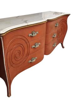 Dorothy Draper MODERNE MID CENTURY CORSET DESIGN CORAL WHITE MARBLE TOP DRESSER - 4410239