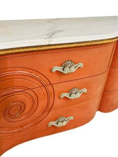 Dorothy Draper MODERNE MID CENTURY CORSET DESIGN CORAL WHITE MARBLE TOP DRESSER - 4410241