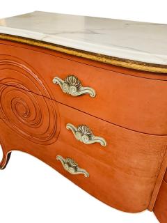 Dorothy Draper MODERNE MID CENTURY CORSET DESIGN CORAL WHITE MARBLE TOP DRESSER - 4410244