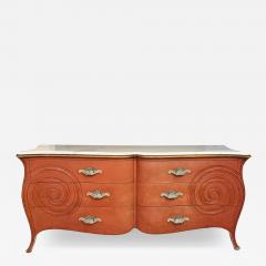 Dorothy Draper MODERNE MID CENTURY CORSET DESIGN CORAL WHITE MARBLE TOP DRESSER - 4426703