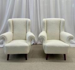 Dorothy Draper Pair American Mid Century Scroll Lounge Wingback Chairs Boucle Draper Style - 2910432