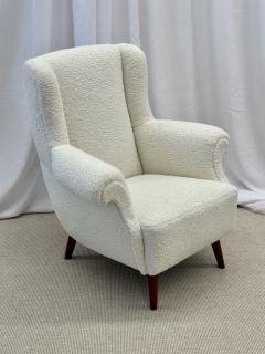 Dorothy Draper Pair American Mid Century Scroll Lounge Wingback Chairs Boucle Draper Style - 2910437