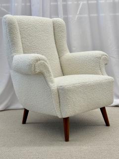 Dorothy Draper Pair American Mid Century Scroll Lounge Wingback Chairs Boucle Draper Style - 2910439