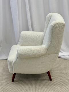 Dorothy Draper Pair American Mid Century Scroll Lounge Wingback Chairs Boucle Draper Style - 2910441
