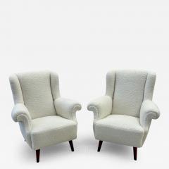 Dorothy Draper Pair American Mid Century Scroll Lounge Wingback Chairs Boucle Draper Style - 2911231