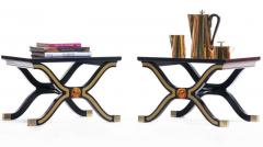 Dorothy Draper Pair of Dorothy Draper Espa a Side Tables in Original Black and Gold Lacquer - 1976585