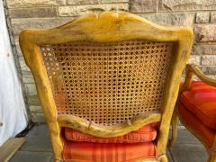 Dorothy Draper Pair of French Provincial Louis XV Caned Carved Fauteuils or Arm Chairs - 4561188