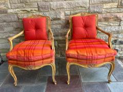 Dorothy Draper Pair of French Provincial Louis XV Caned Carved Fauteuils or Arm Chairs - 4561223