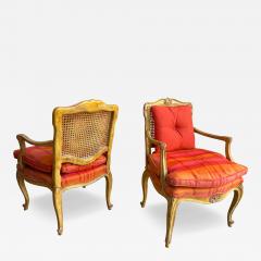 Dorothy Draper Pair of French Provincial Louis XV Caned Carved Fauteuils or Arm Chairs - 4561416