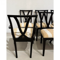Dorothy Draper Set of 8 Dorothy Draper Black Lacquer Dining Chairs W Scalamandre Stripe - 3059203