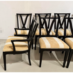 Dorothy Draper Set of 8 Dorothy Draper Black Lacquer Dining Chairs W Scalamandre Stripe - 3059217